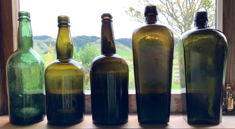 Antique 1800s Green glass Gin Beer bottles